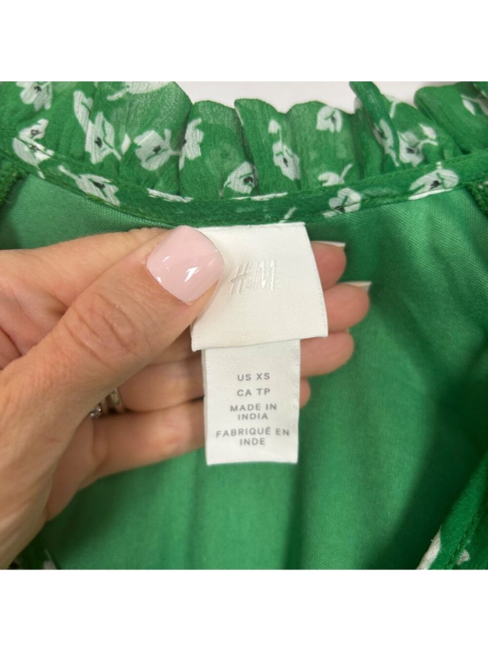 H&M Green Floral Chiffon Maxi Dress Tiered Cottage Prairie Size XS Women's - Picture 6 of 6
